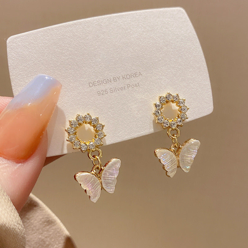 Sweet Butterfly Alloy Plating Inlay Resin Rhinestones Women's Drop Earrings