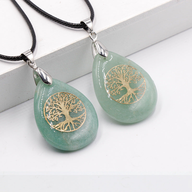 Streetwear Tree Stainless Steel Natural Stone Plating Pendant Necklace