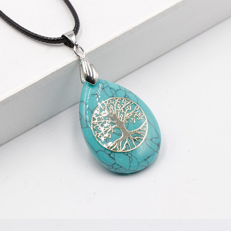 Streetwear Tree Stainless Steel Natural Stone Plating Pendant Necklace