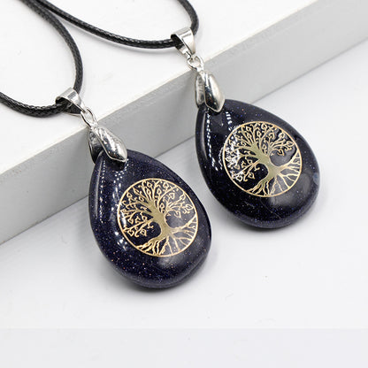 Streetwear Tree Stainless Steel Natural Stone Plating Pendant Necklace