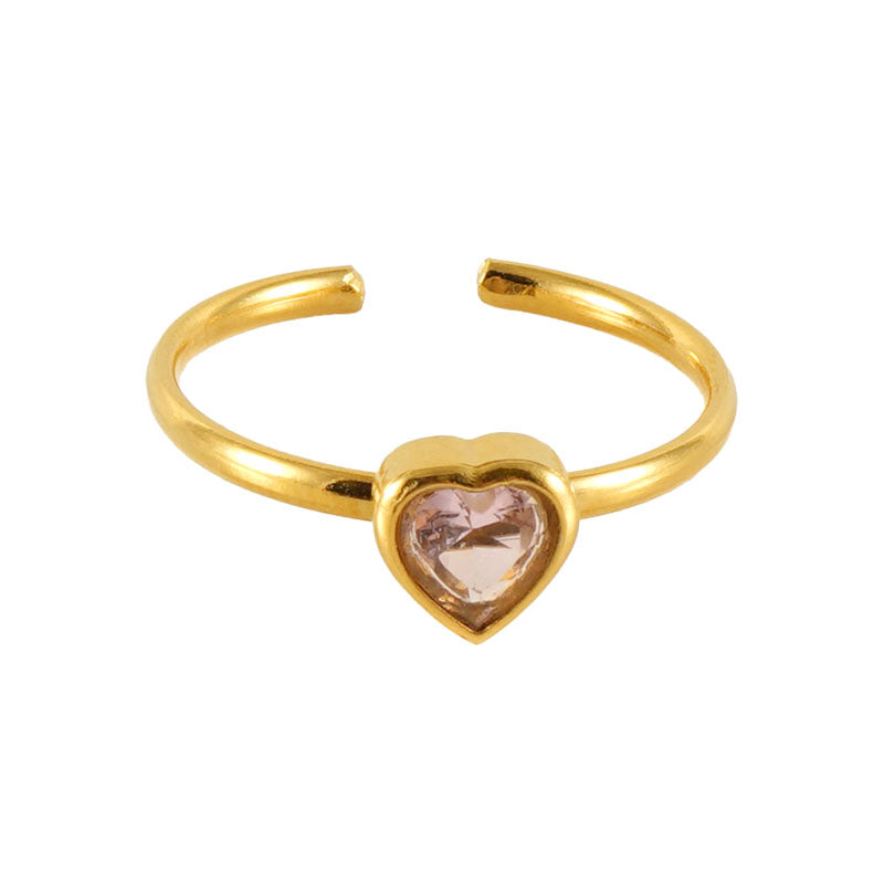 Casual Cute Square Heart Shape Flower Stainless Steel Plating Inlay Zircon 18k Gold Plated Open Ring