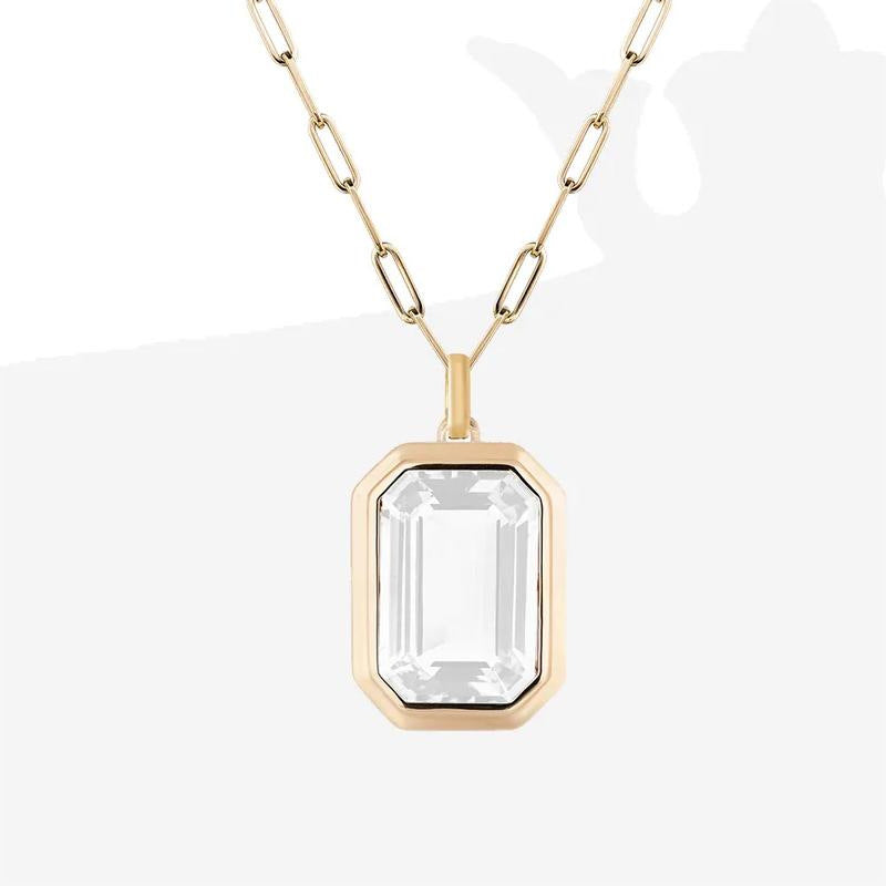 Ig Style Square Stainless Steel Plating Inlay Zircon 18k Gold Plated Pendant Necklace