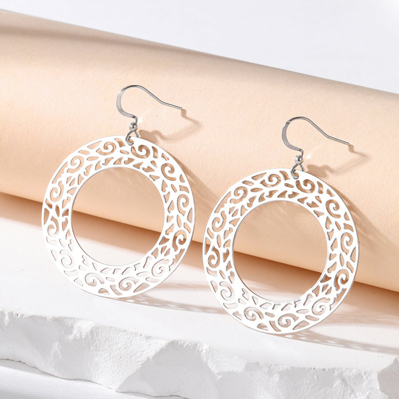 Simple Style Round Alloy Hollow Out Women's Drop Earrings