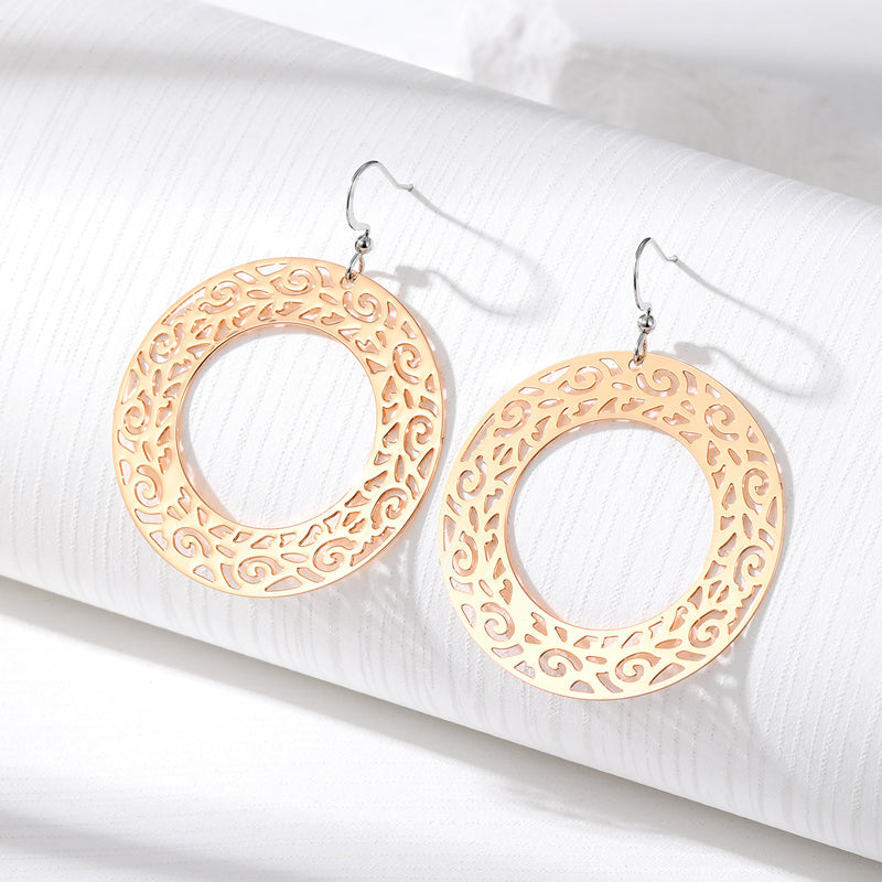 Simple Style Round Alloy Hollow Out Women's Drop Earrings