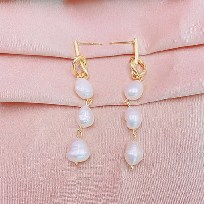 1 Pair Elegant Geometric Copper Inlay Pearl Drop Earrings