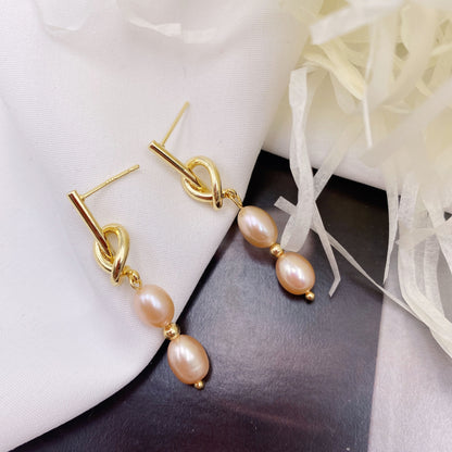 1 Pair Elegant Geometric Copper Inlay Pearl Drop Earrings