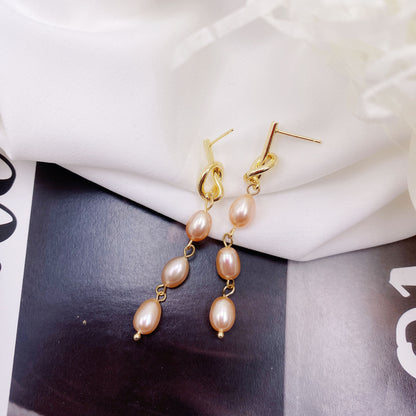 1 Pair Elegant Geometric Copper Inlay Pearl Drop Earrings