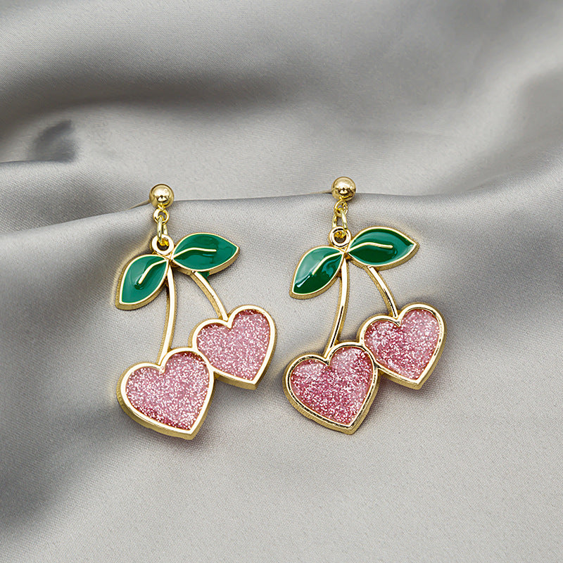 Cartoon Style Sweet Fruit Heart Shape Imitation Pearl Alloy Enamel Inlay Rhinestones Women's Earrings 1 Pair