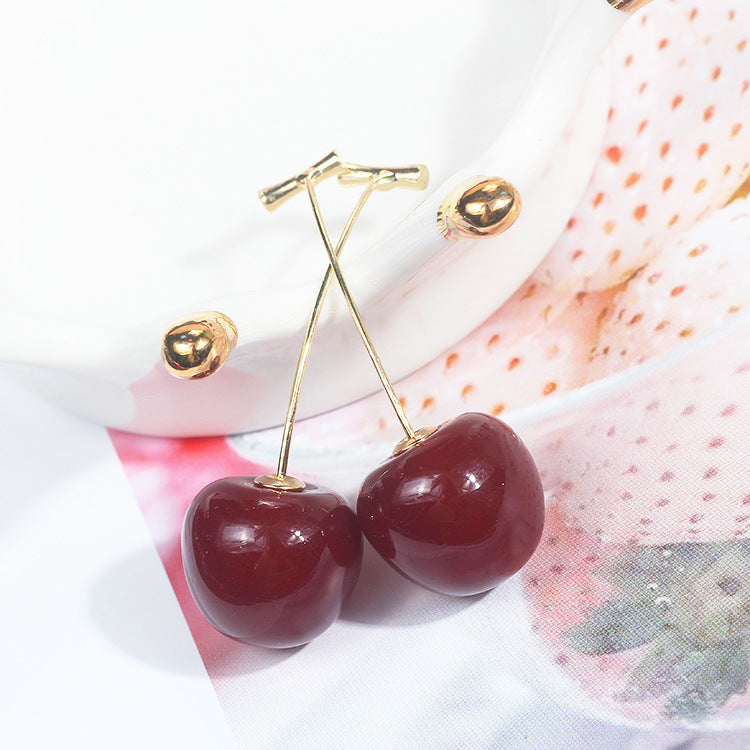 Cartoon Style Sweet Fruit Heart Shape Imitation Pearl Alloy Enamel Inlay Rhinestones Women's Earrings 1 Pair