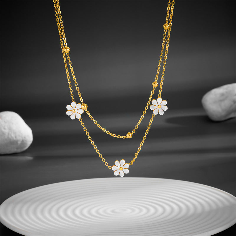 Sweet Pastoral Flower Titanium Steel Plating Layered Necklaces