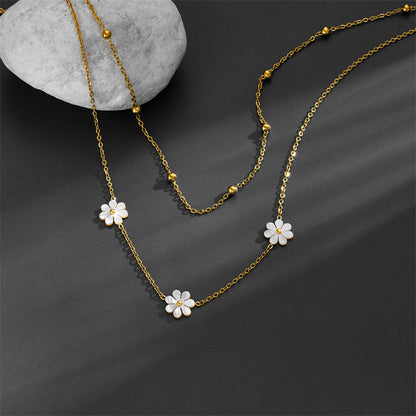 Sweet Simple Style Daisy Stainless Steel Plating Inlay Shell 18k Gold Plated Pendant Necklace