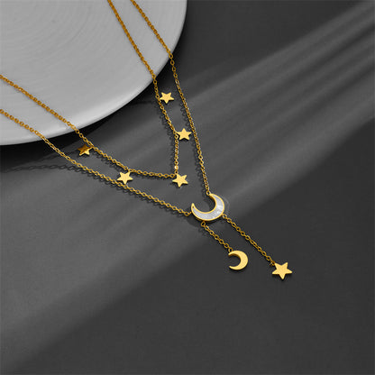 Sweet Simple Style Star Moon Butterfly Titanium Steel Plating Inlay Shell Layered Necklaces