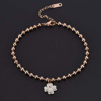 Classic Style Portrait Devil's Eye Butterfly Titanium Steel Inlay Rhinestones Women's Anklet