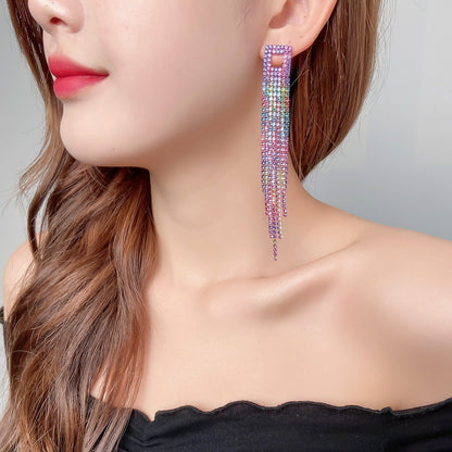 Retro Tassel Alloy Rhinestone Rhinestones Earrings