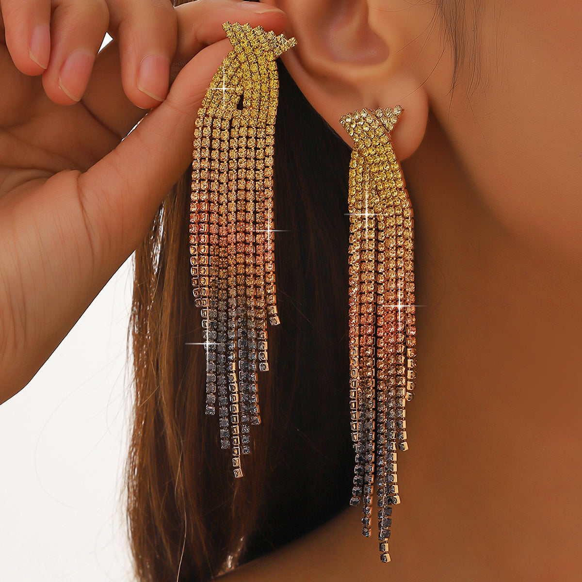 Retro Tassel Alloy Rhinestone Rhinestones Earrings