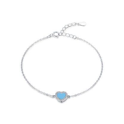 Elegant Heart Shape Sterling Silver Plating Inlay Turquoise 14k Gold Plated Rhodium Plated Bracelets