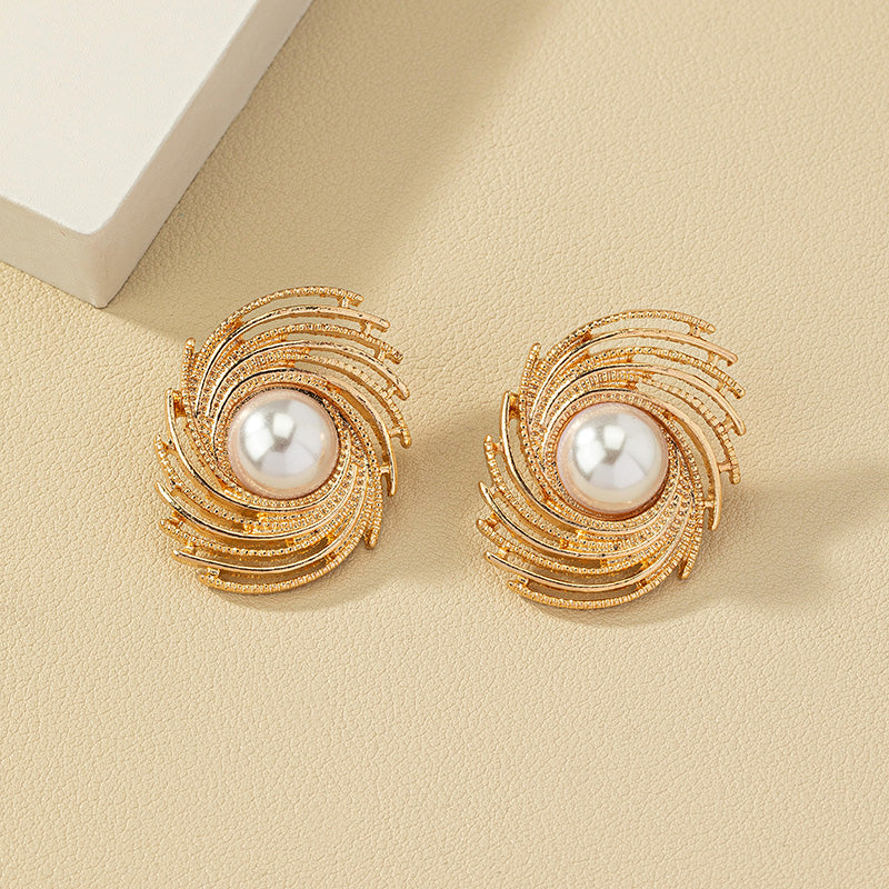 Elegant Vacation Geometric Alloy Plating Inlay Artificial Pearls Women's Ear Studs