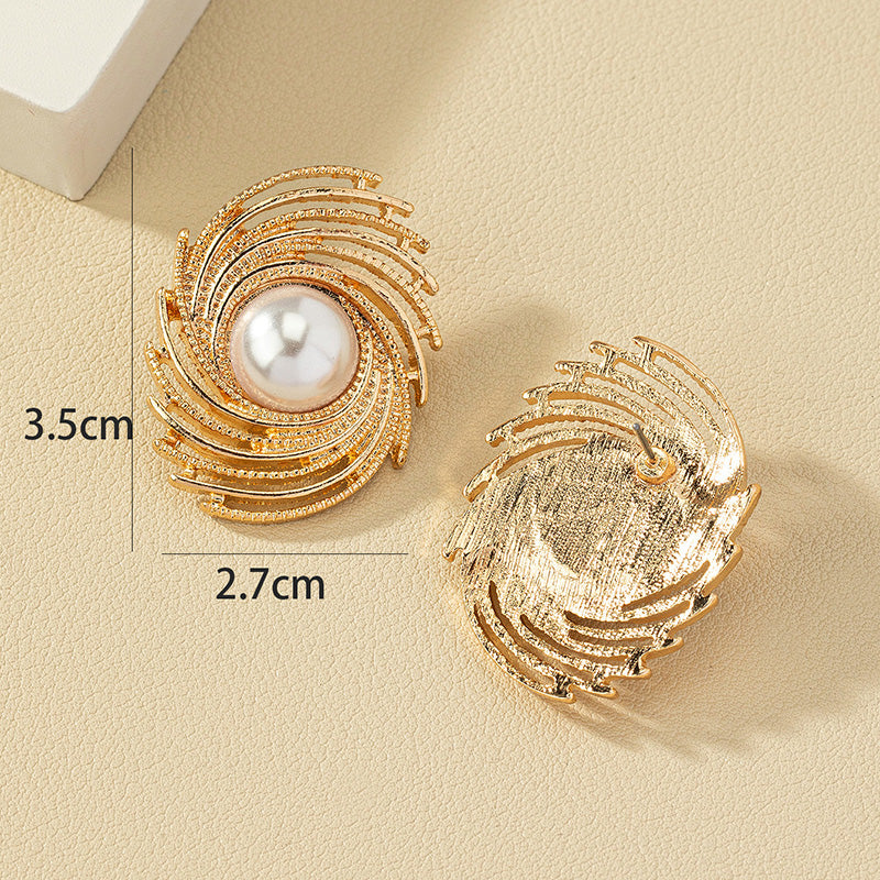 Elegant Vacation Geometric Alloy Plating Inlay Artificial Pearls Women's Ear Studs