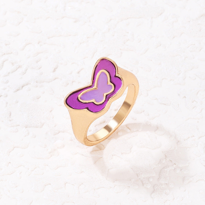 Fashion Color Drip Oil Letter Star Ring Rainbow Heart Single Ring