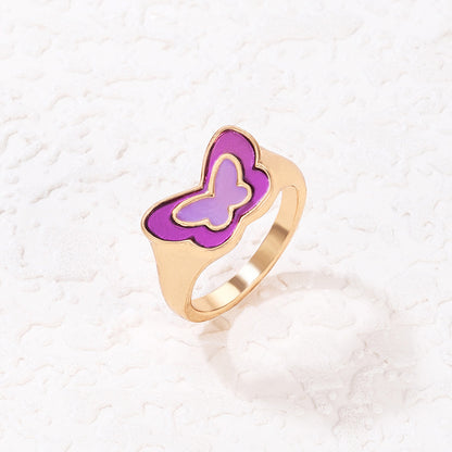 Fashion Color Drip Oil Letter Star Ring Rainbow Heart Single Ring