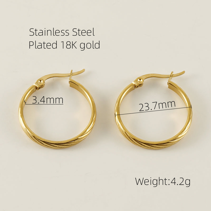 1 Pair Retro Simple Style Round Stripe Stainless Steel Plating 18k Gold Plated Hoop Earrings