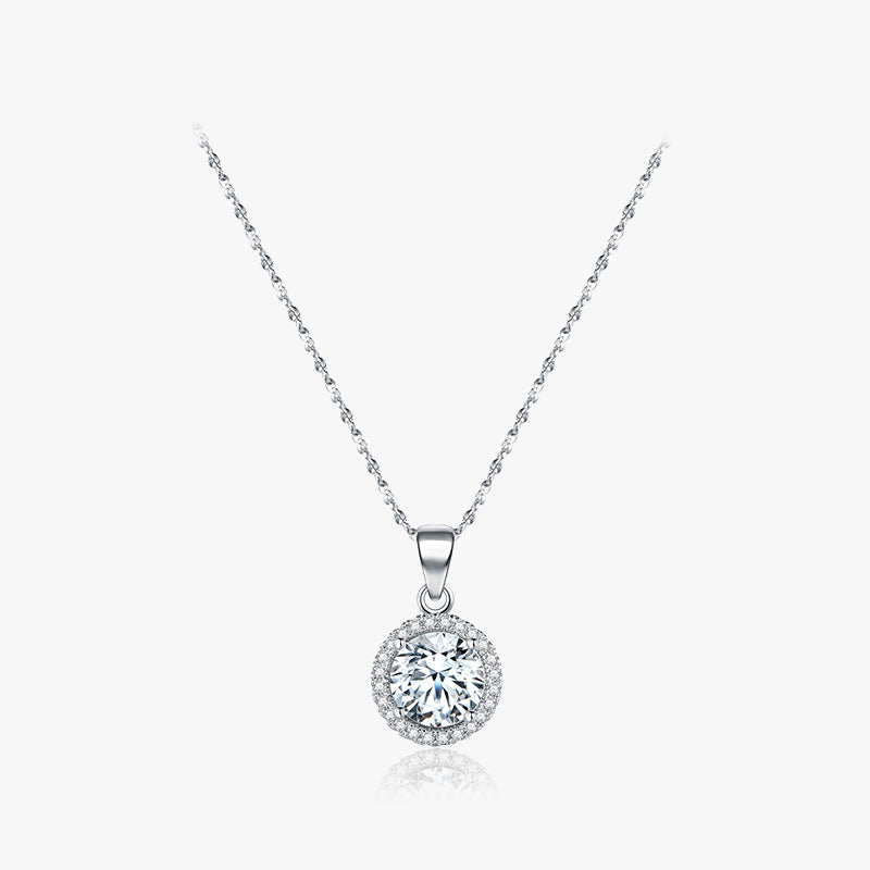 Ins Style Elegant Shiny Circle Sterling Silver Plating Inlay Zircon Rhodium Plated Pendant Necklace