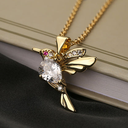 Modern Style Shiny Bird Copper 18k Gold Plated Zircon Pendant Necklace In Bulk