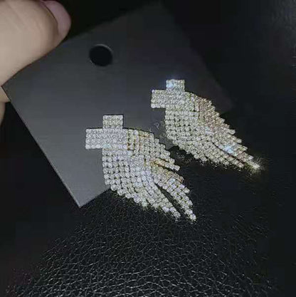 Glam Tassel Alloy Inlay Rhinestones Women's Drop Earrings