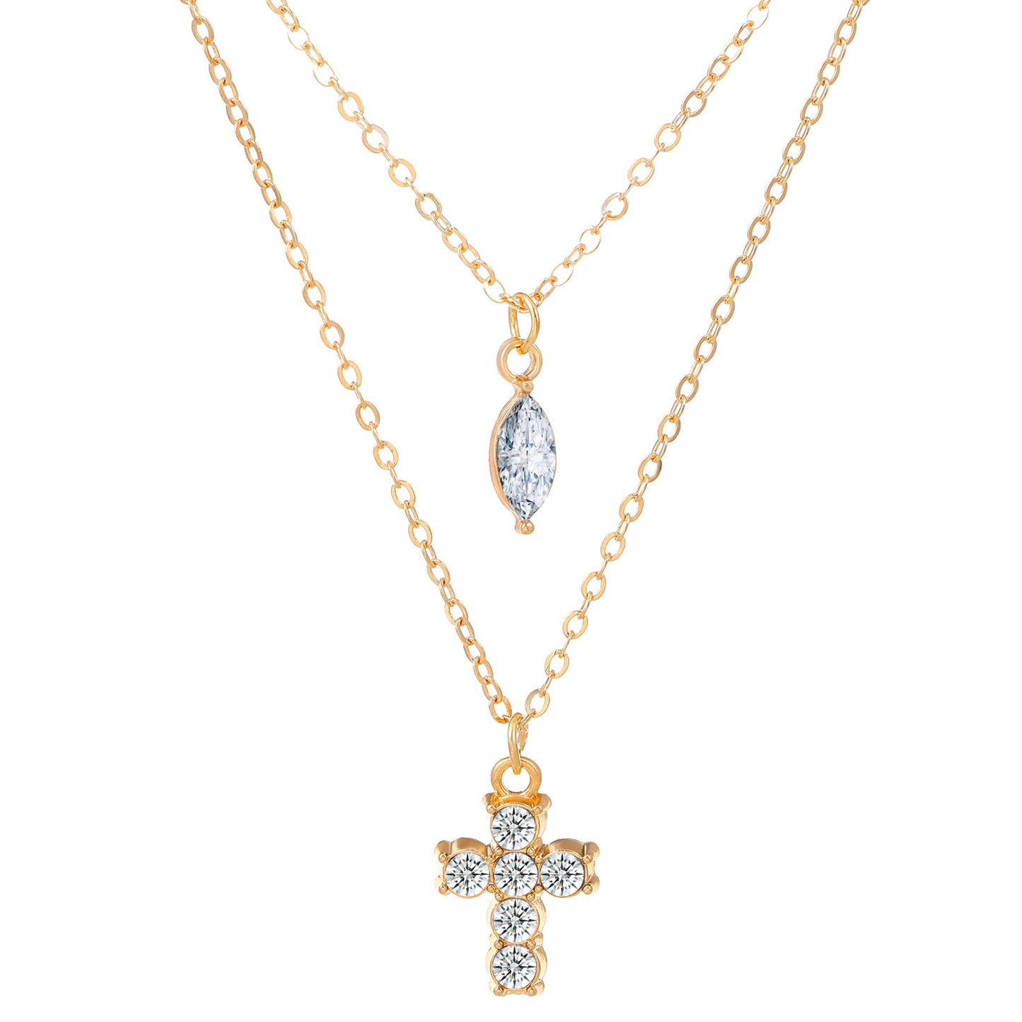 Wholesale Jewelry Vintage Style Simple Style Cross Alloy Rhinestones 14k Gold Plated Layered Necklaces