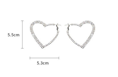 Shiny Heart Shape Alloy Plating Inlay Artificial Rhinestones Gold Plated Silver Plated Women's Hoop Earrings