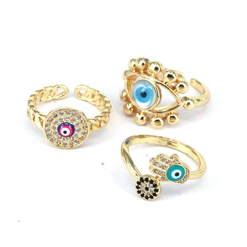 Elegant Eye Copper Plating Inlay Zircon Gold Plated Open Ring