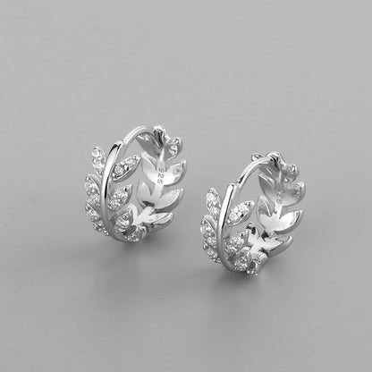 1 Pair Simple Style Leaf Brass Inlay Rhinestones Ear Studs