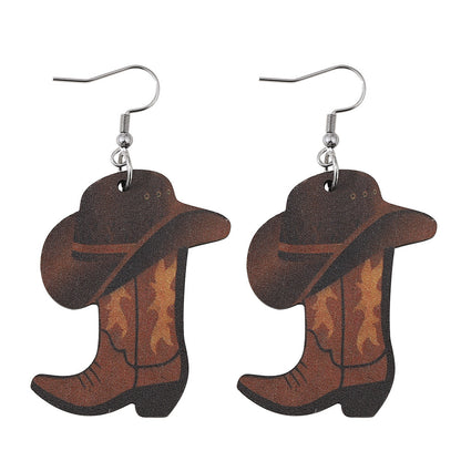 Simple Style Boots Wood Patchwork Women's Drop Earrings