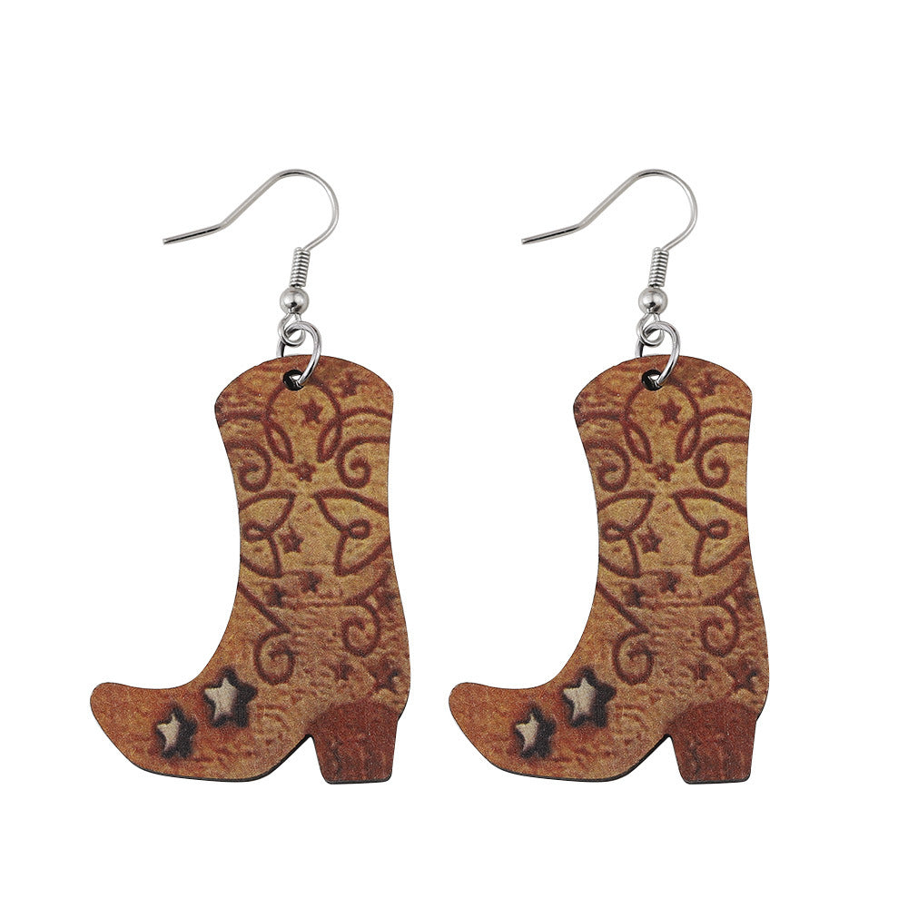 Simple Style Boots Wood Patchwork Women's Drop Earrings