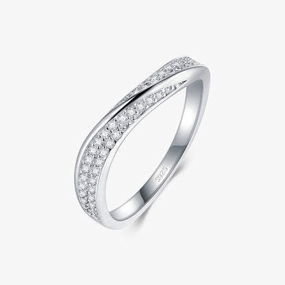 Elegant Simple Style Lines Sterling Silver Plating Inlay Zircon Rhodium Plated Rings