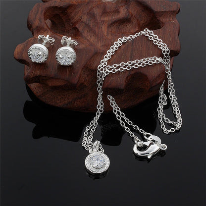 Glam Round Copper Zircon Rings Earrings Necklace In Bulk