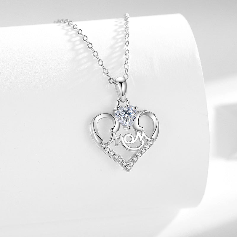 Sweet Letter Heart Shape Sterling Silver Plating Inlay Artificial Gemstones Pendant Necklace