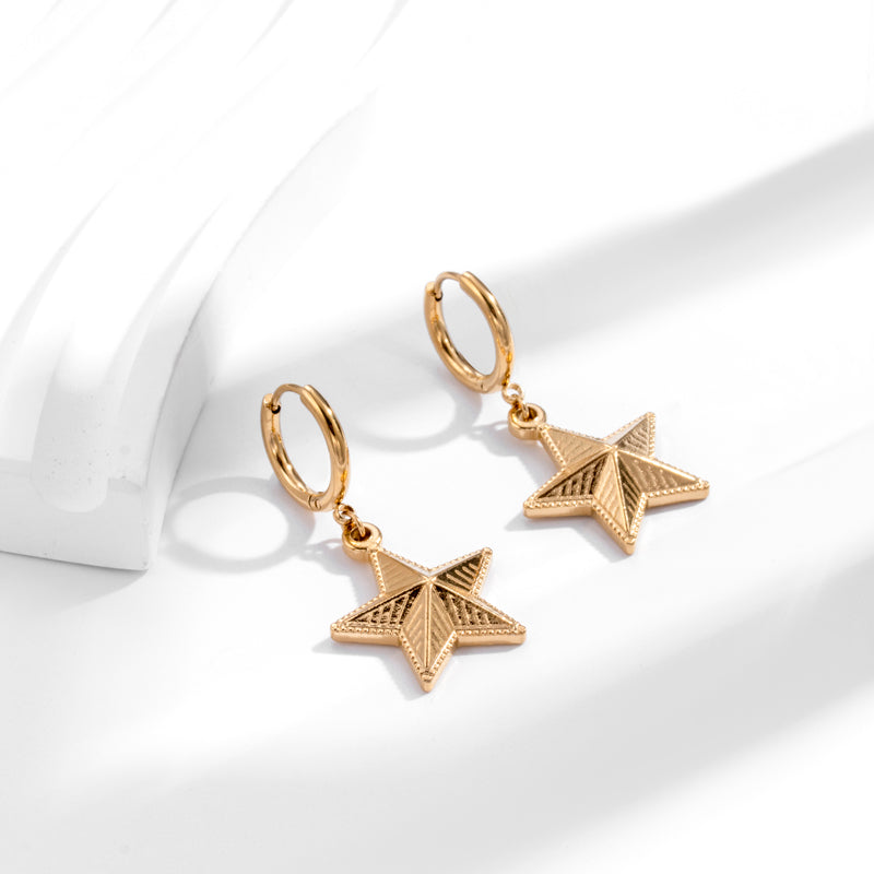 Modern Style Round Star Flower Stainless Steel Plating 18k Gold Plated Drop Earrings