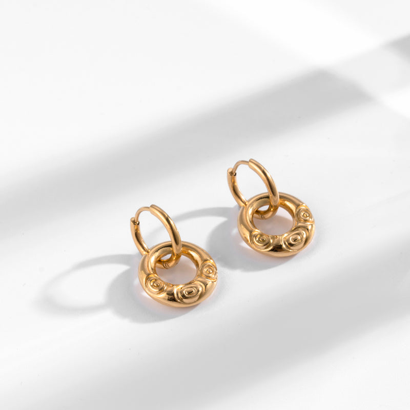 Modern Style Round Star Flower Stainless Steel Plating 18k Gold Plated Drop Earrings