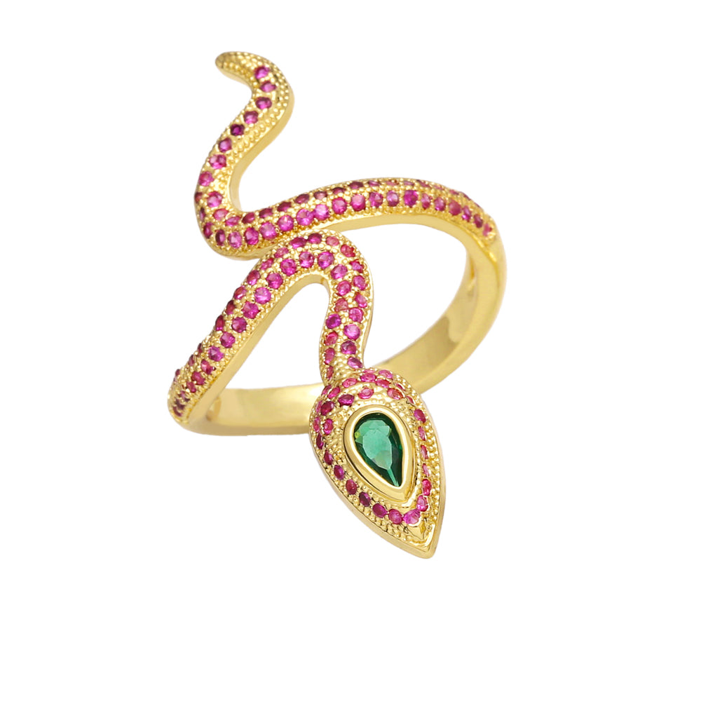 Hip-hop Snake Copper 18k Gold Plated Zircon Open Ring In Bulk