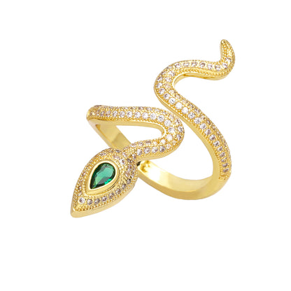 Hip-hop Snake Copper 18k Gold Plated Zircon Open Ring In Bulk