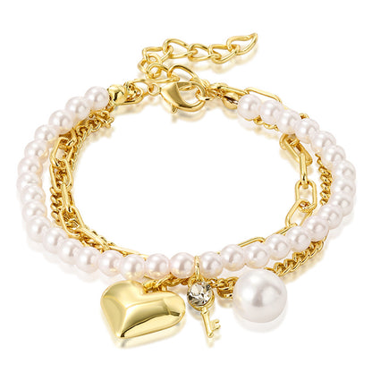 Fashion Geometric Heart Shape Imitation Pearl Alloy Plating Women's Bracelets