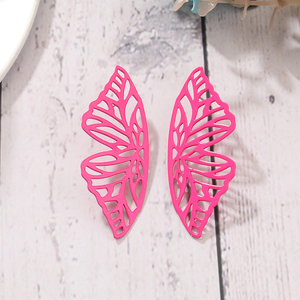 Exaggerated Streetwear Butterfly Alloy Spray Paint Stoving Varnish Hollow Out Women's Ear Studs