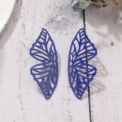 Exaggerated Streetwear Butterfly Alloy Spray Paint Stoving Varnish Hollow Out Women's Ear Studs