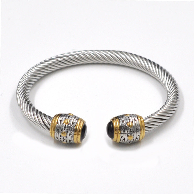 Hip-hop Retro Solid Color Stainless Steel Inlay Zircon Bangle