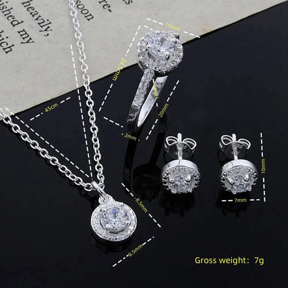 Glam Round Copper Zircon Rings Earrings Necklace In Bulk