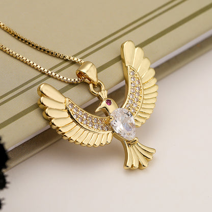 Simple Style Commute Bird Copper 18k Gold Plated Zircon Pendant Necklace In Bulk