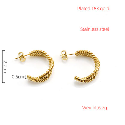 1 Pair Retro Simple Style Twist Plating Stainless Steel 18k Gold Plated Ear Studs