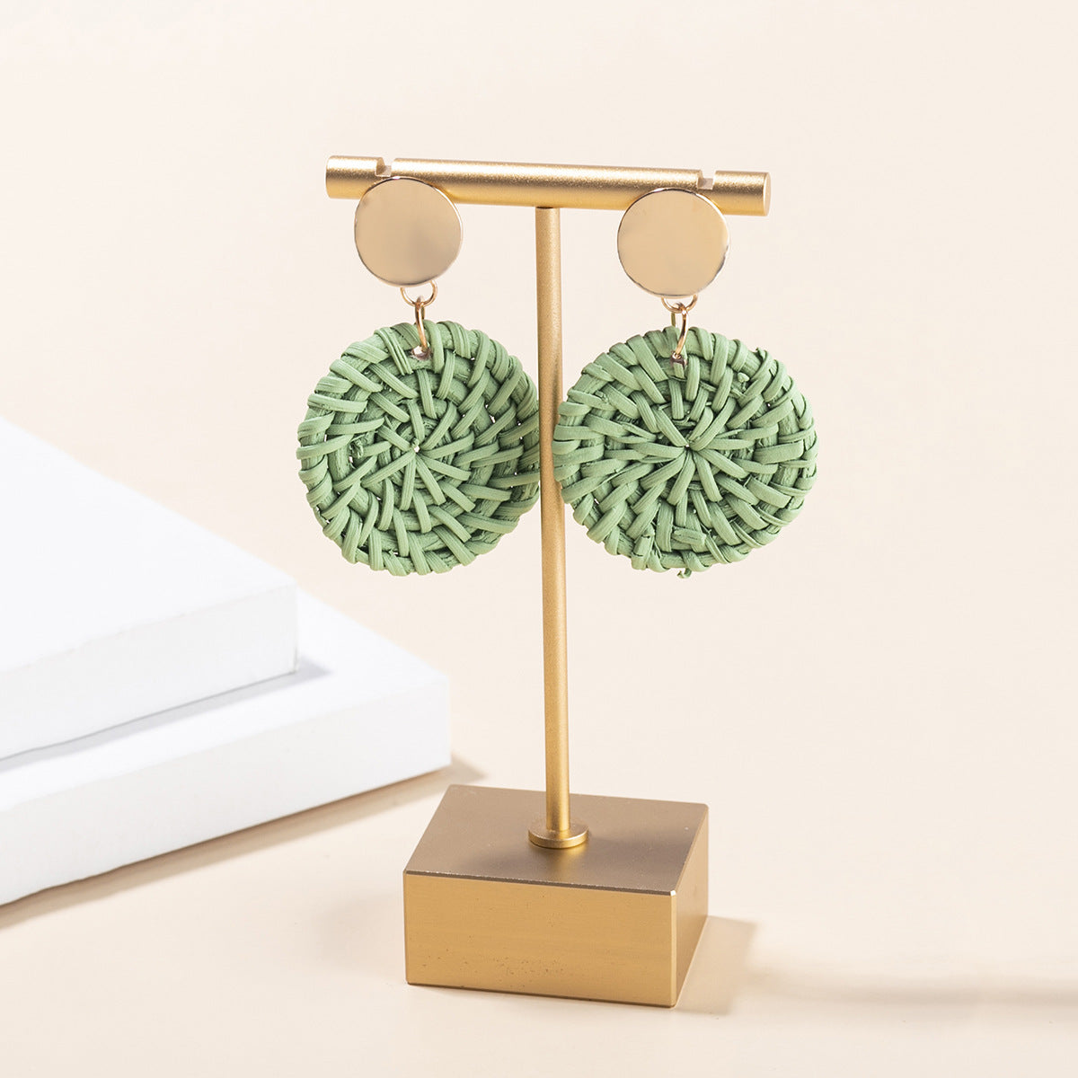 Vacation Solid Color Rattan Drop Earrings