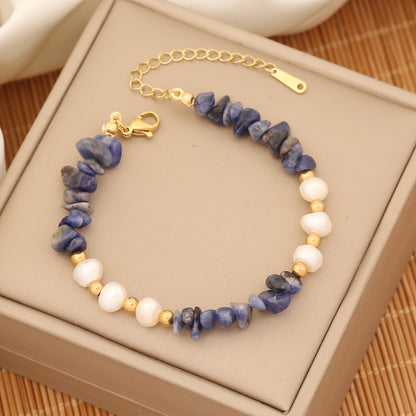 Ins Style Commute Irregular Stainless Steel Imitation Pearl Natural Stone Beaded Bracelets